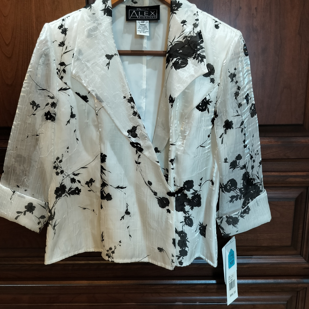 Alex Evenings Black and White Floral Blazer